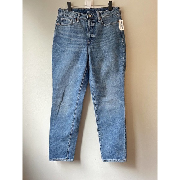 Old Navy Womens Straight Leg Mom’s Jeans Blue Whiskered High Rise Size 8 NWT - Picture 1 of 7